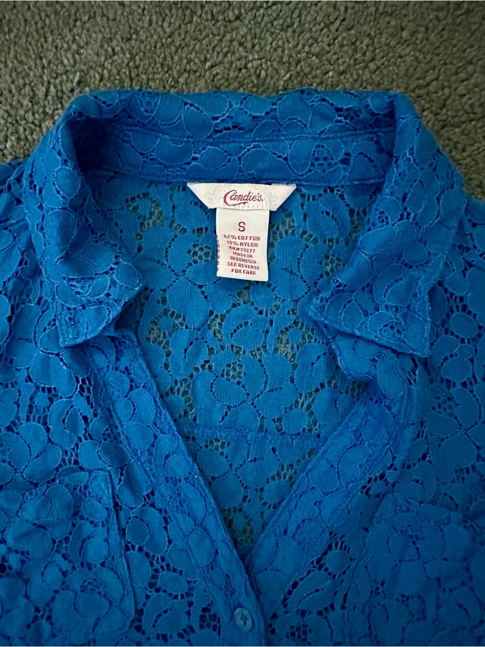 Candie's Royal Blue Tie Waist Lace Button-Down Shirt